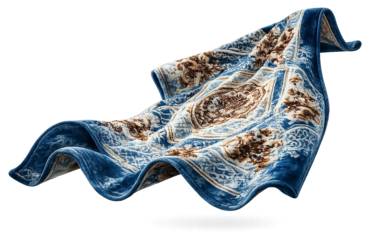 A Prakash Woollen patterned mink blanket draped mid-air